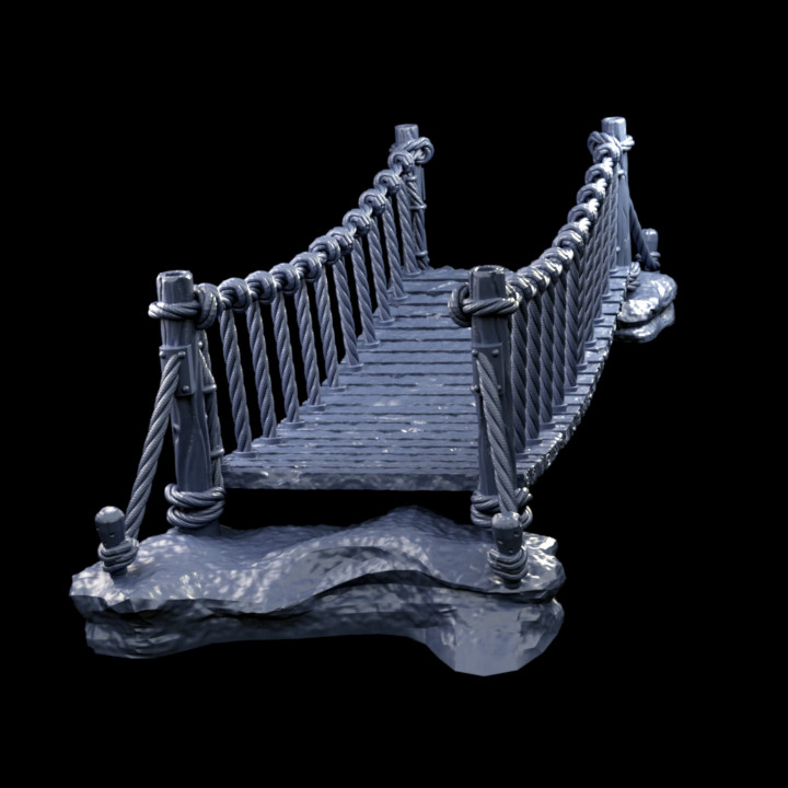 Rope Bridge With Optional Guide Ropes And Rock Base (Wargame Tabletop Terrain) image