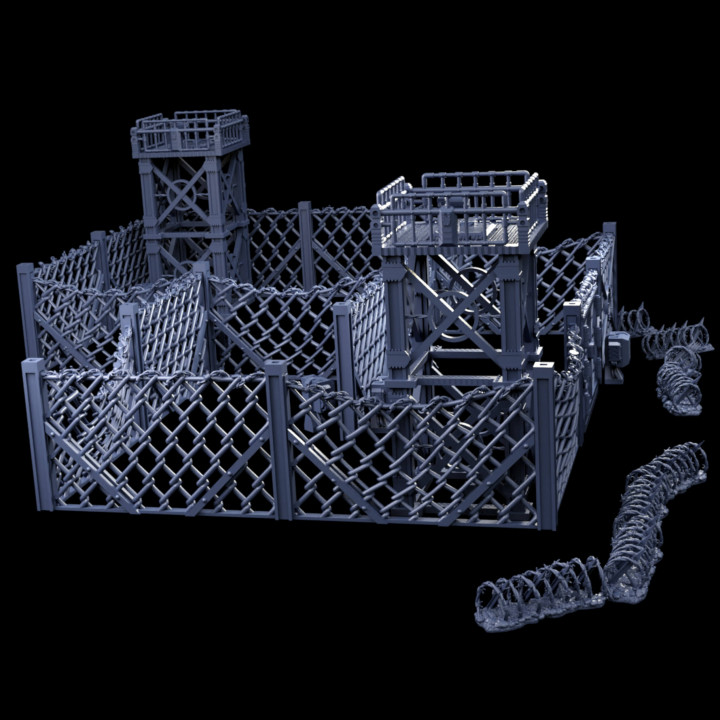 Industrial Chain Link Fences And Watch Towers For Sci Fi/Industrial Tabletop Terrain And Dioramas image