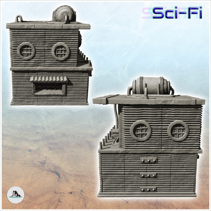 Tin building with roof generator and rounded windows (9) - Future Sci-Fi SF Post apocalyptic  Tabletop Scifi image