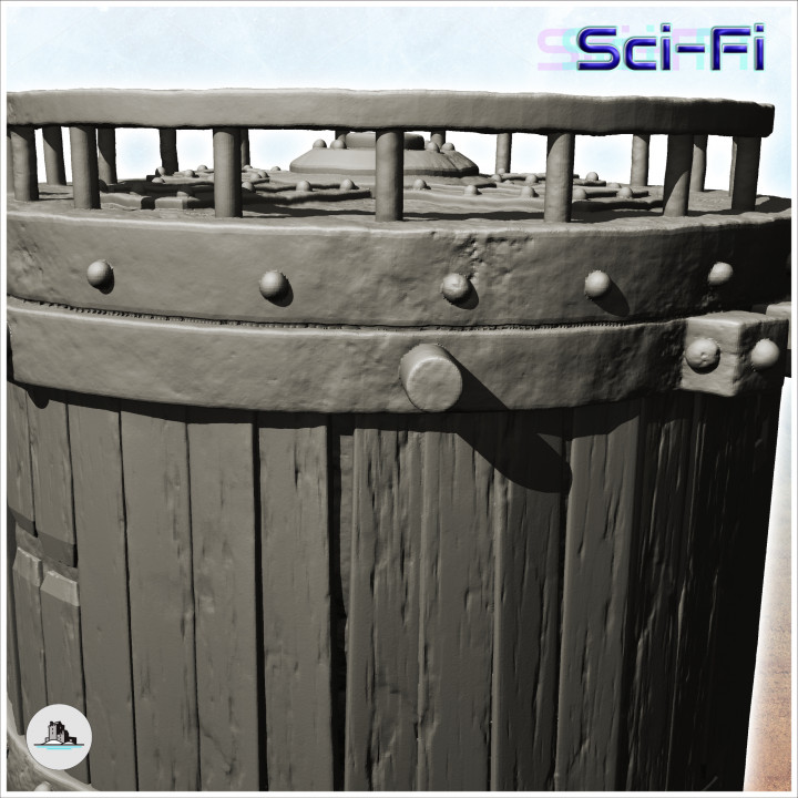 Round storage silo with reinforced wooden access ladder (12) - Future Sci-Fi SF Post apocalyptic  Tabletop Scifi