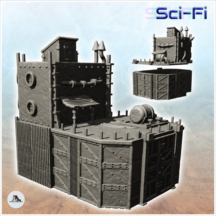 Fortified steel barracks with tank and roof access door (5) - Future Sci-Fi SF Post apocalyptic  Tabletop Scifi image