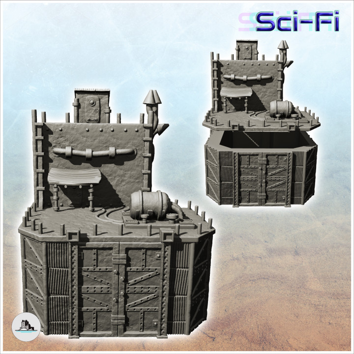 Fortified steel barracks with tank and roof access door (5) - Future Sci-Fi SF Post apocalyptic  Tabletop Scifi image