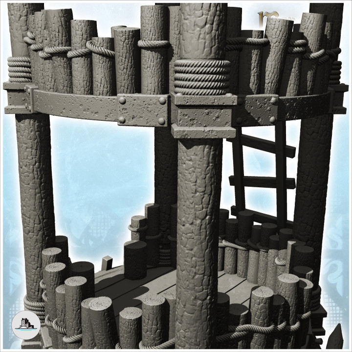 Double platform wooden outpost with tile roof (4) - DnD Wargaming Medieval War of the Rose Saga