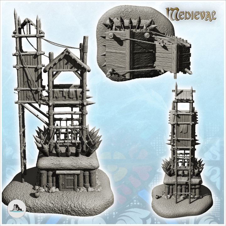 Wooden outpost with two adjoining towers with thatched or wooden roof (8) - DnD Wargaming Medieval War of the Rose Saga image