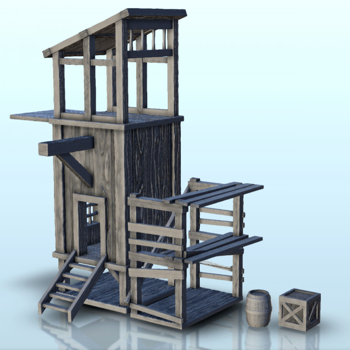 Wooden outpost with platform and access door (1) - Pirate Jungle Island Beach Piracy Caribbean Medieval image