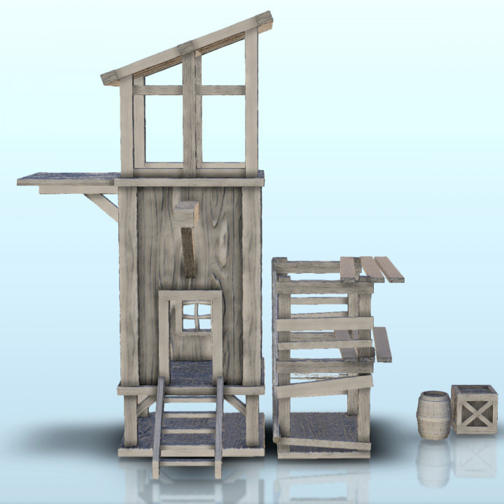 Wooden outpost with platform and access door (1) - Pirate Jungle Island Beach Piracy Caribbean Medieval image