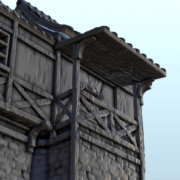 Medieval half-timbered house with canopy and stone base (2) - Pirate Jungle Island Beach Piracy Caribbean Medieval image