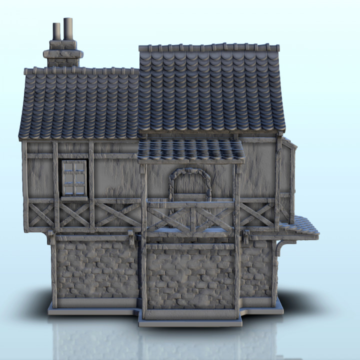 Medieval half-timbered house with canopy and stone base (2) - Pirate Jungle Island Beach Piracy Caribbean Medieval image