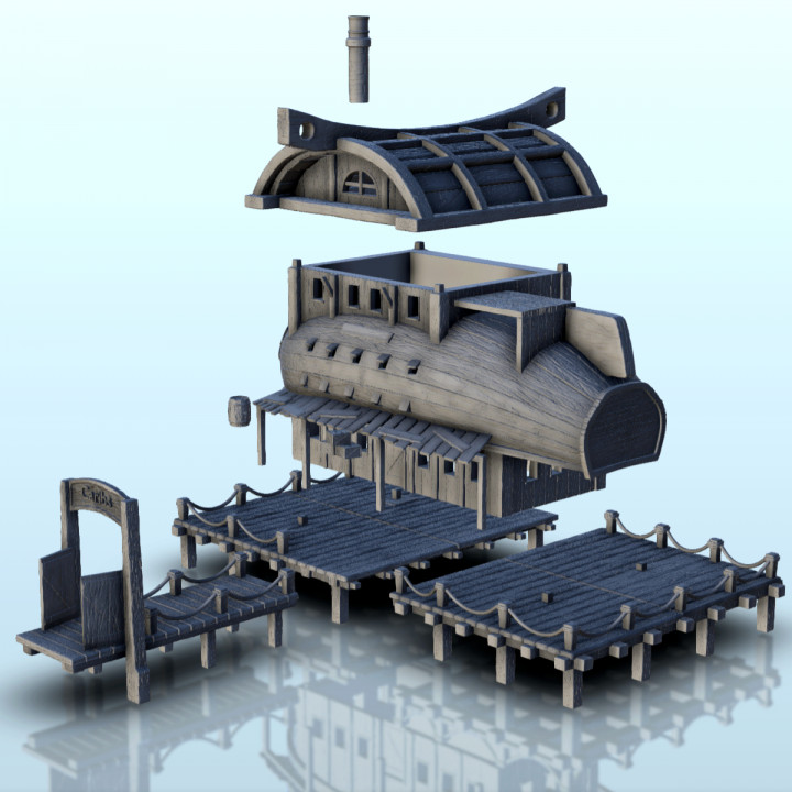 Medieval wooden pirate harbor building with floors (4) - Pirate Jungle Island Beach Piracy Caribbean Medieval image