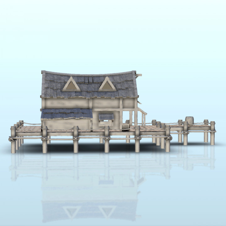 Wooden half-timbered port warehouse with quay and canopy (9) - Pirate Jungle Island Beach Piracy Caribbean Medieval image