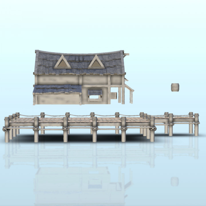 Wooden half-timbered port warehouse with quay and canopy (9) - Pirate Jungle Island Beach Piracy Caribbean Medieval image