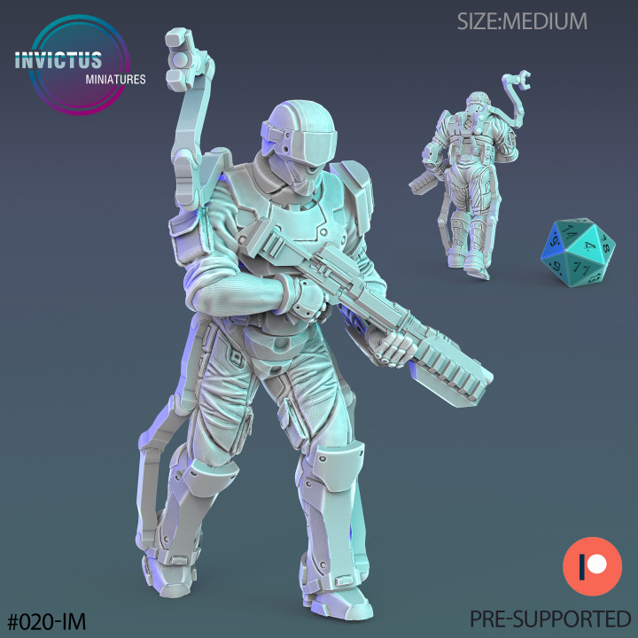 Exoskelet Soldier Patrol / Space Warrior / War Trooper / Cyberpunk Alien / Invasion Army / Steampunk Battle Construct / Sci-Fi Encounter image