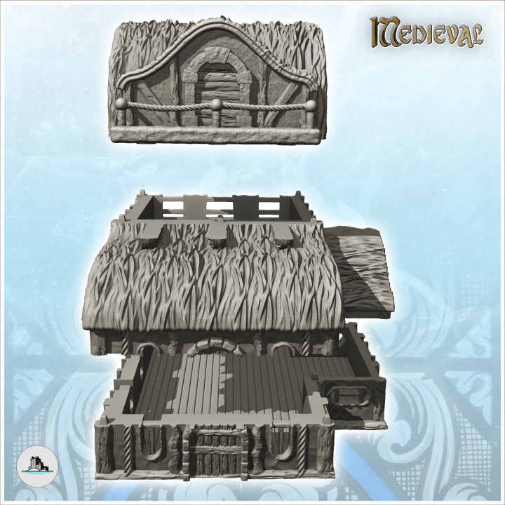 Medieval house with balcony and rope balustrade (2) - Medieval Gothic Feudal Old Archaic Saga 28mm 15mm image