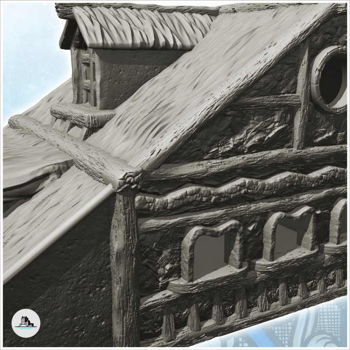 Medieval building with wide roof and double column entrance (4) - Medieval Gothic Feudal Old Archaic Saga 28mm 15mm