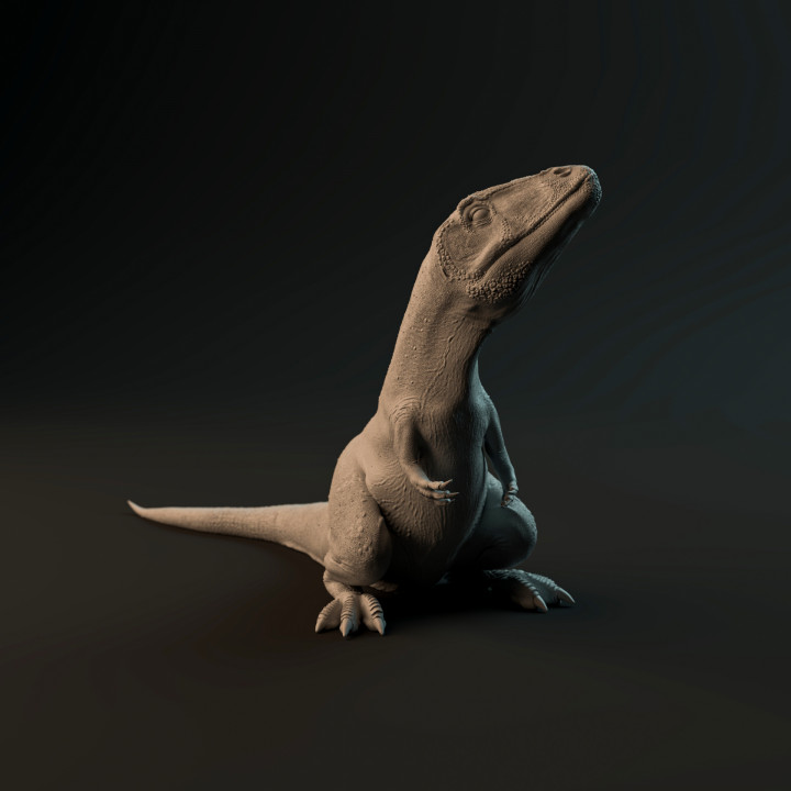 Carcharadontosaurus hatchling sitting - pre-supported dinosaur baby