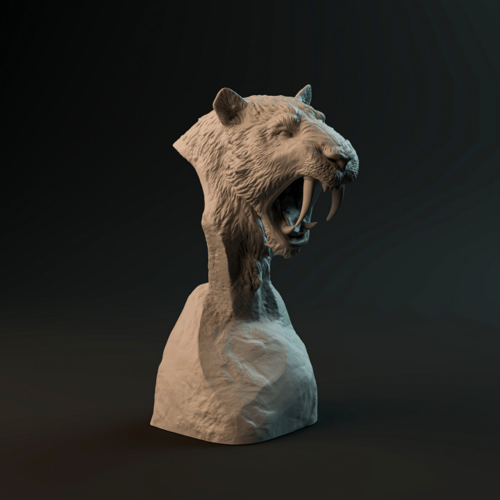 Smilodon populator bust - pre-supported prehistoric animal head image