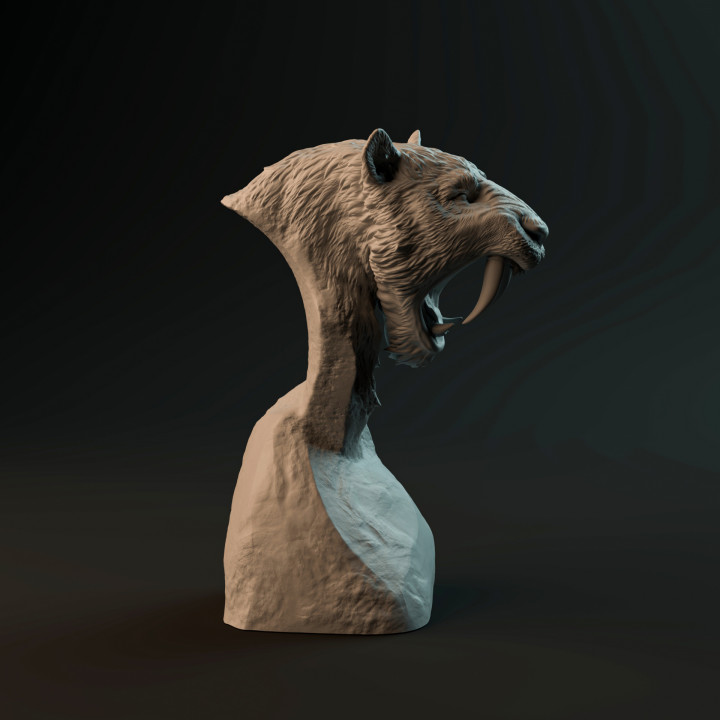 Smilodon populator bust - pre-supported prehistoric animal head image