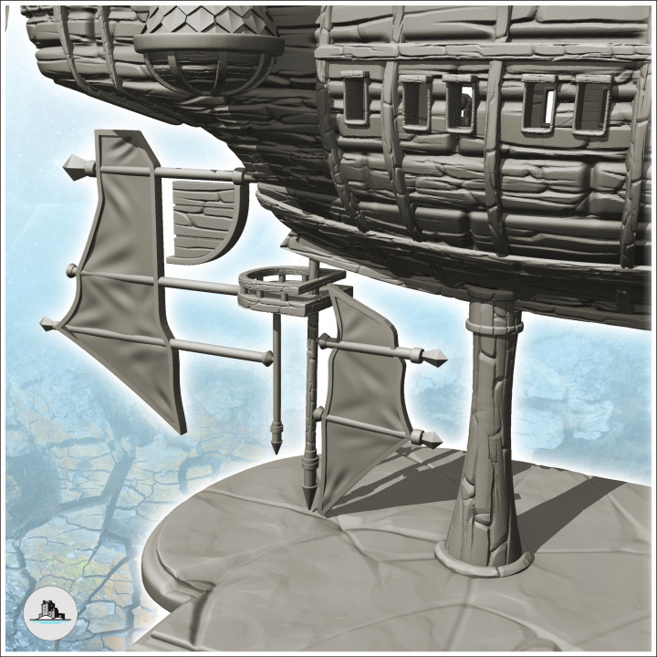 Large steampunk flying ship with wooden hull and multiple sails (1) - Medieval Gothic Fantasy Old Ucrhonic War 28mm 15mm image