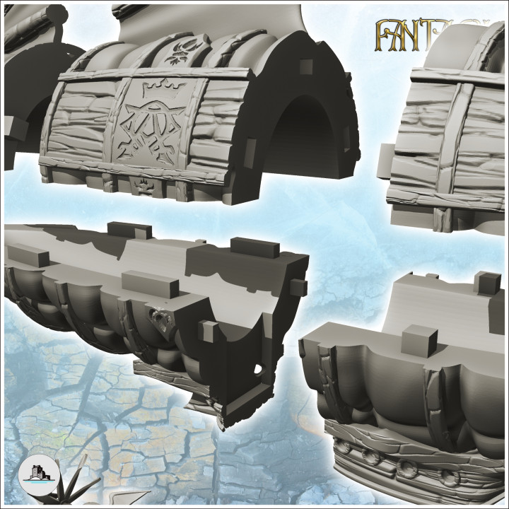 Large steampunk flying ship with wooden hull and multiple sails (1) - Medieval Gothic Fantasy Old Ucrhonic War 28mm 15mm image