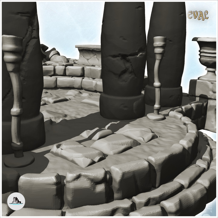 House with second floor and bell with entrance with multiple columns (3) - Medieval Gothic Feudal Old Archaic Saga 28mm 15mm