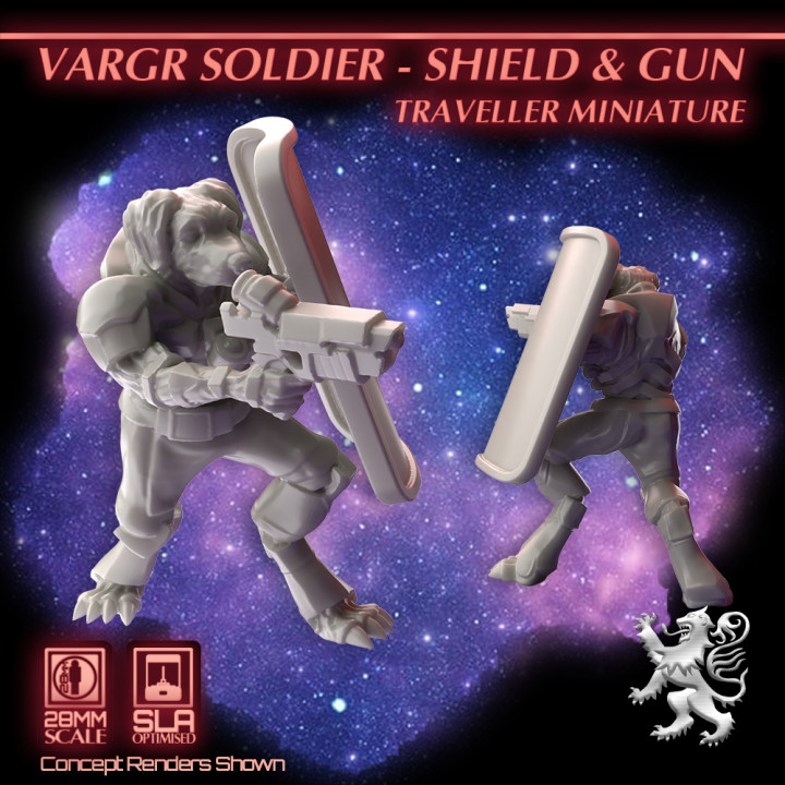 Vargr Soldier - Shield & Gun Traveller Miniature image