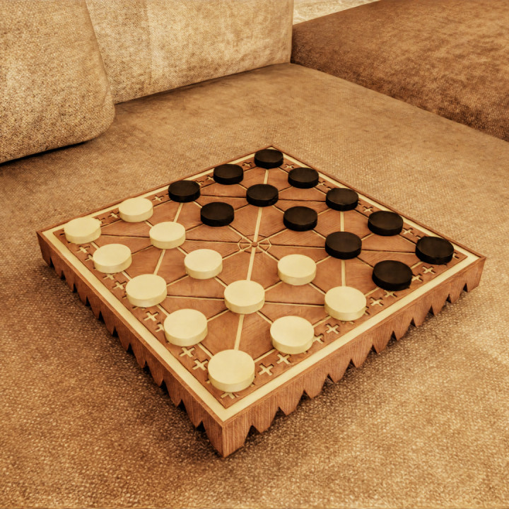 3d Printable Alquerque Board Game By Lazy Bear