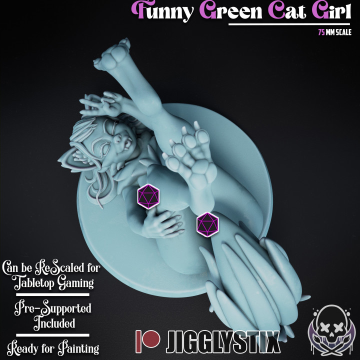 3D Printable Funny Green Cat Girl by Jigglystix