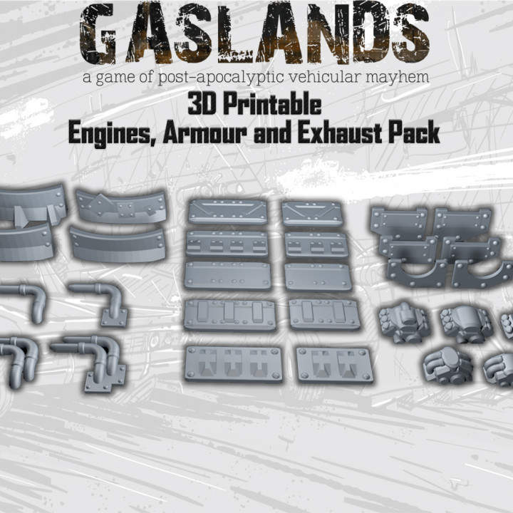 Gaslands Engines, Armour and Exhaust Pack! - 3D Printable image