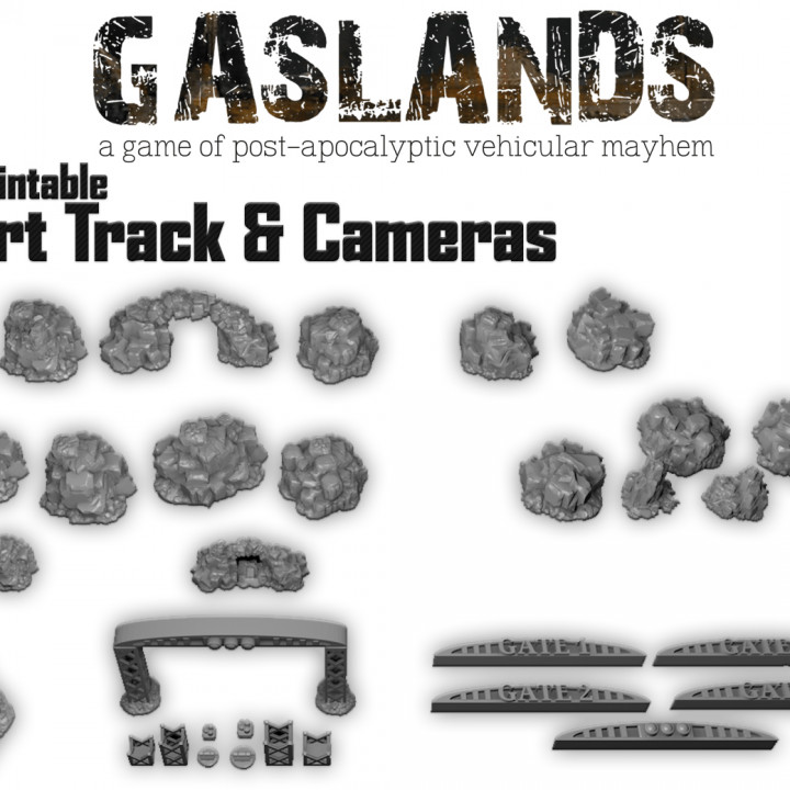 Gaslands Desert Track & Cameras - 3d Printable image