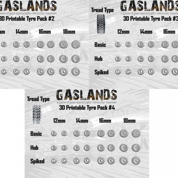 Gaslands Tyre Pack #2 #3 #4 - Bundle - 3D Printable image