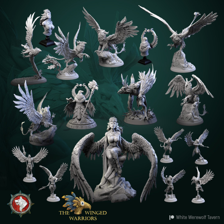 The Winged Warriors August bundle 2022 19 STL's miniatures pre-supported