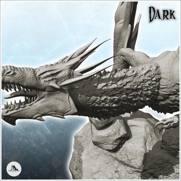 Vociferous dragon on rock (3) - Fantasy Medieval Dark Chaos Animal Beast Undead