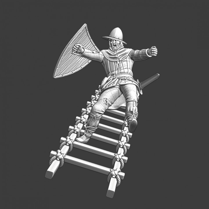 Medieval soldier falling from stormladder image