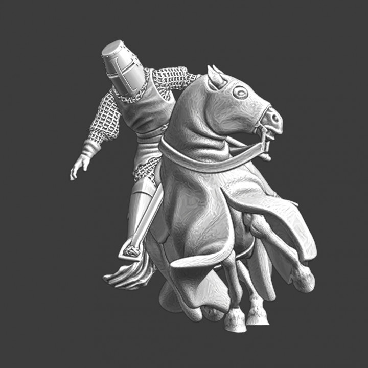 Medieval crusader knight on falling horse image