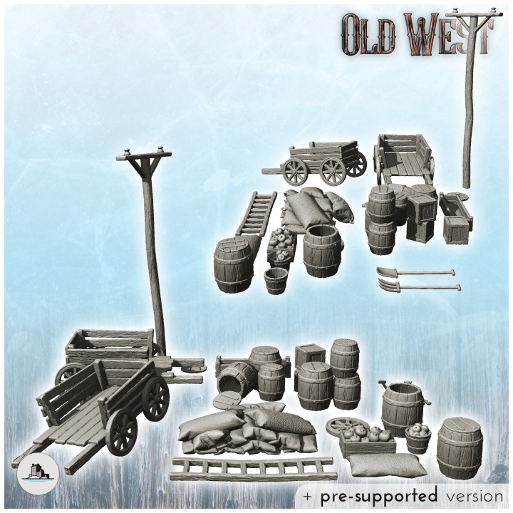 Set of modern and western outdoor accessories with carts (1) - Cowboy USA America ACW American Civil War History Historical image