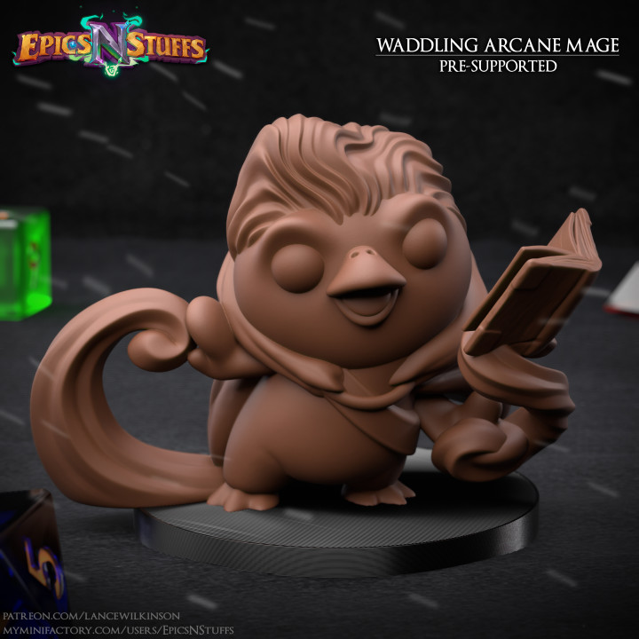 Waddling Arcane Mage Miniature - Pre-Supported image