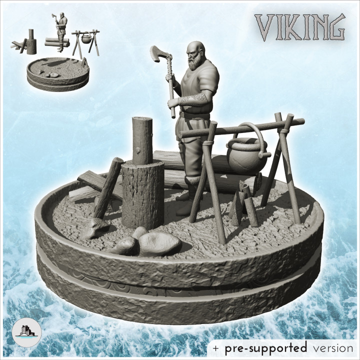 Medieval lumberjack with axe and stew (13) - North Northern Norse Nordic Saga 28mm 20mm 15mm image