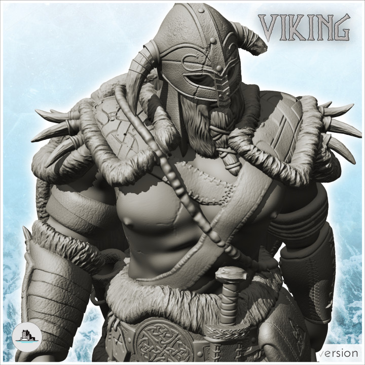 Viking warrior with horned helmet and double war axes (18) - North Northern Norse Nordic Saga 28mm 20mm 15mm
