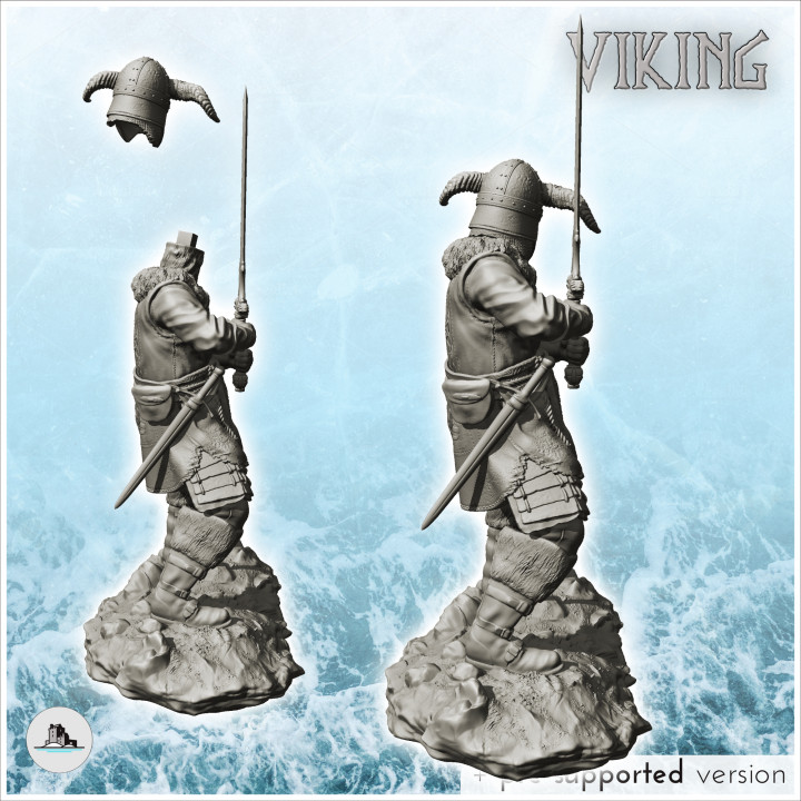 Viking warrior with horned helmet and two-handed sword (21) - North Northern Norse Nordic Saga 28mm 20mm 15mm image