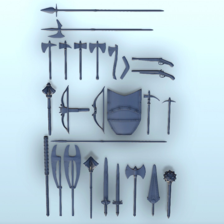 Set of Medieval weapons (1) - Medieval fight war guns axe cleaver bow boomerang crossbow mace shield pickaxe image