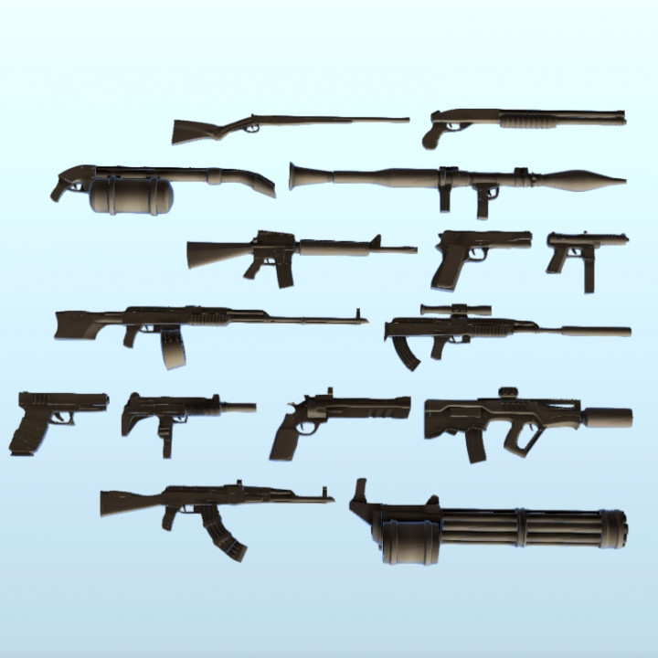 Set of Modern weapons (4) - Modern AK-47 CTAR M16 RPG UZI Kalachnikov image