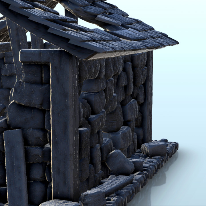 Ruin of medieval house in stone and wood (3) - Medieval Gothic Feudal Old Archaic Saga 28mm 15mm