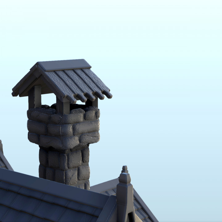 Slavic house in stone and wood with chimney (1) - Medieval Gothic Feudal Old Archaic Saga 28mm 15mm