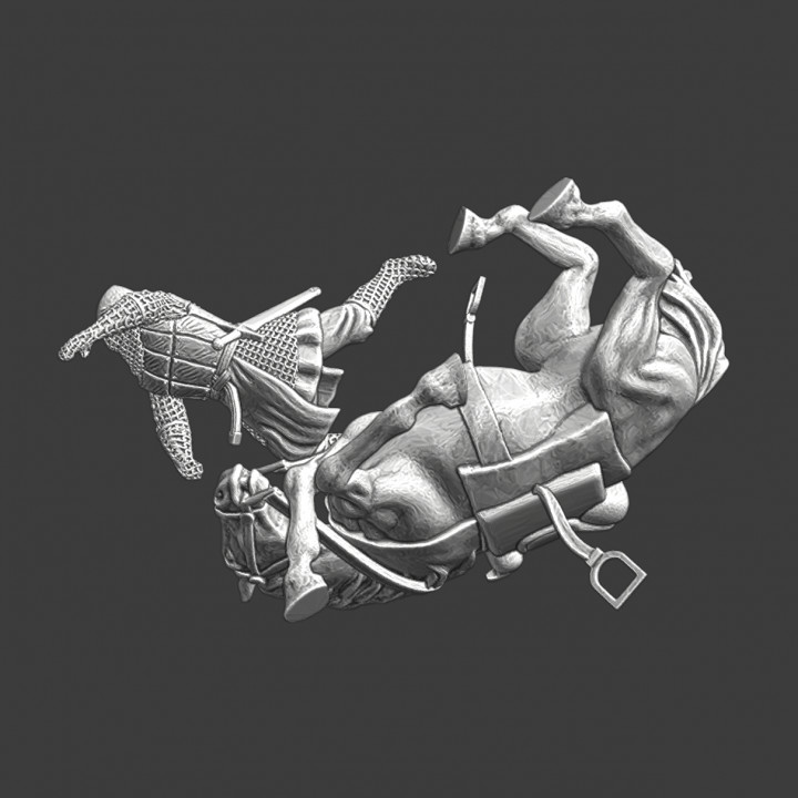 Medieval English knight falling from horse