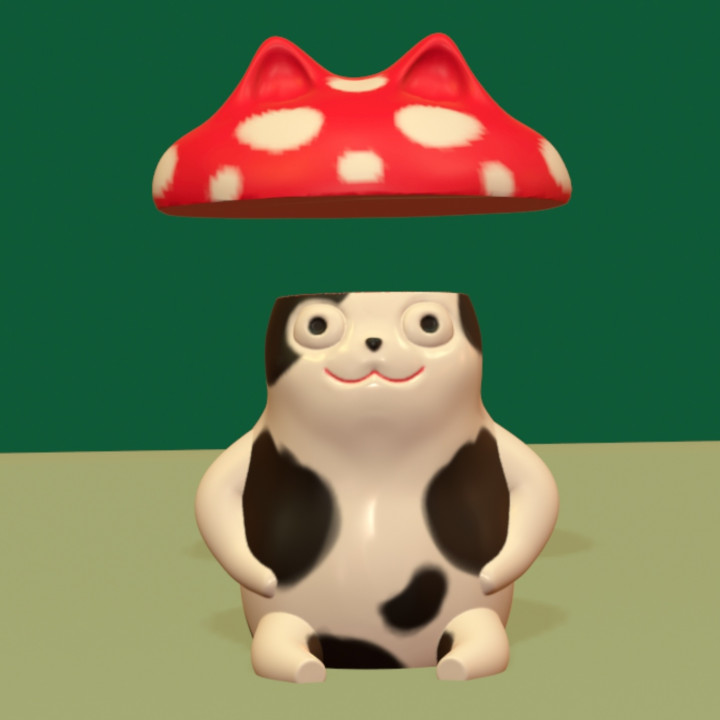 Cute Cat with Mushroom Hat Easy Print