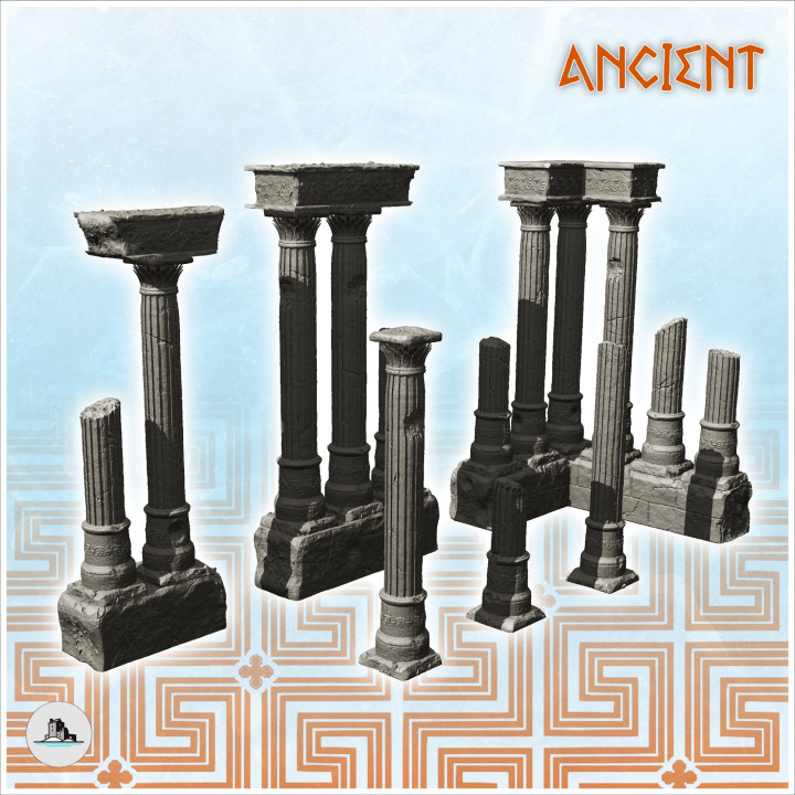 Set of ruined antique columns (1) - Ancient Classic Old Archaic Historical 28mm 20mm 15mm image