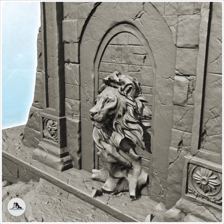 Ruined fountain with stairs and sculpted lion (2) - Ancient Classic Old Archaic Historical 28mm 20mm 15mm