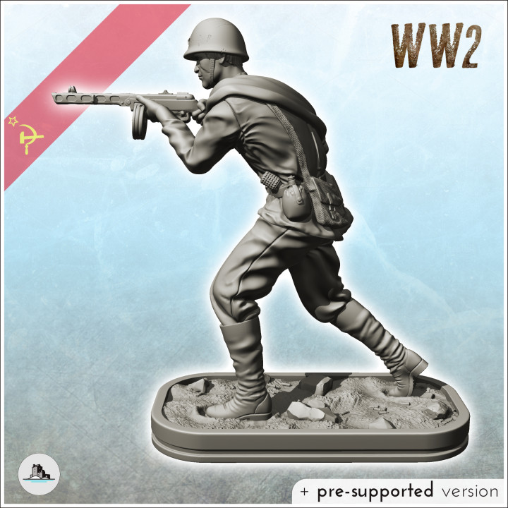 3D Printable Soviet storm trooper running with PPSh-41 (4