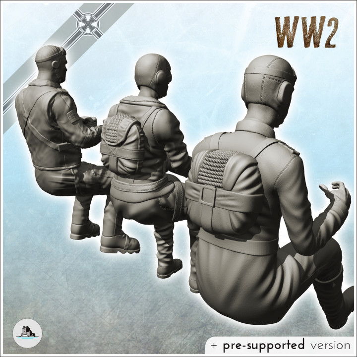 Set of five German aircraft pilots with equipment in cockpit (19) - (pre-supported version included) Germany Eastern Western Front Normandy Stalingrad Berlin Bulge WWII image
