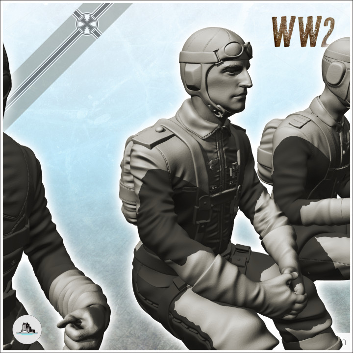 Set of five German aircraft pilots with equipment in cockpit (19) - (pre-supported version included) Germany Eastern Western Front Normandy Stalingrad Berlin Bulge WWII image